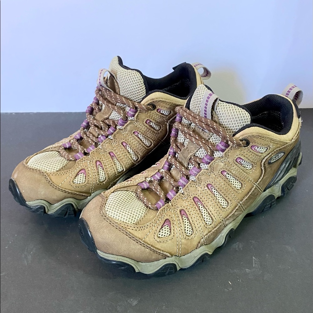 Oboz Sawtooth Brown Leather Waterproof Hiking Trail Low Boots Womens Size 8.5